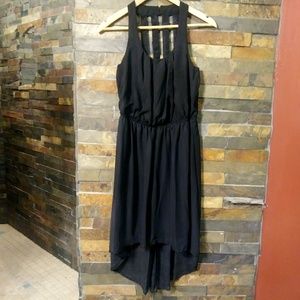 Assymetric Black cage strap gothic mesh dress Sz S